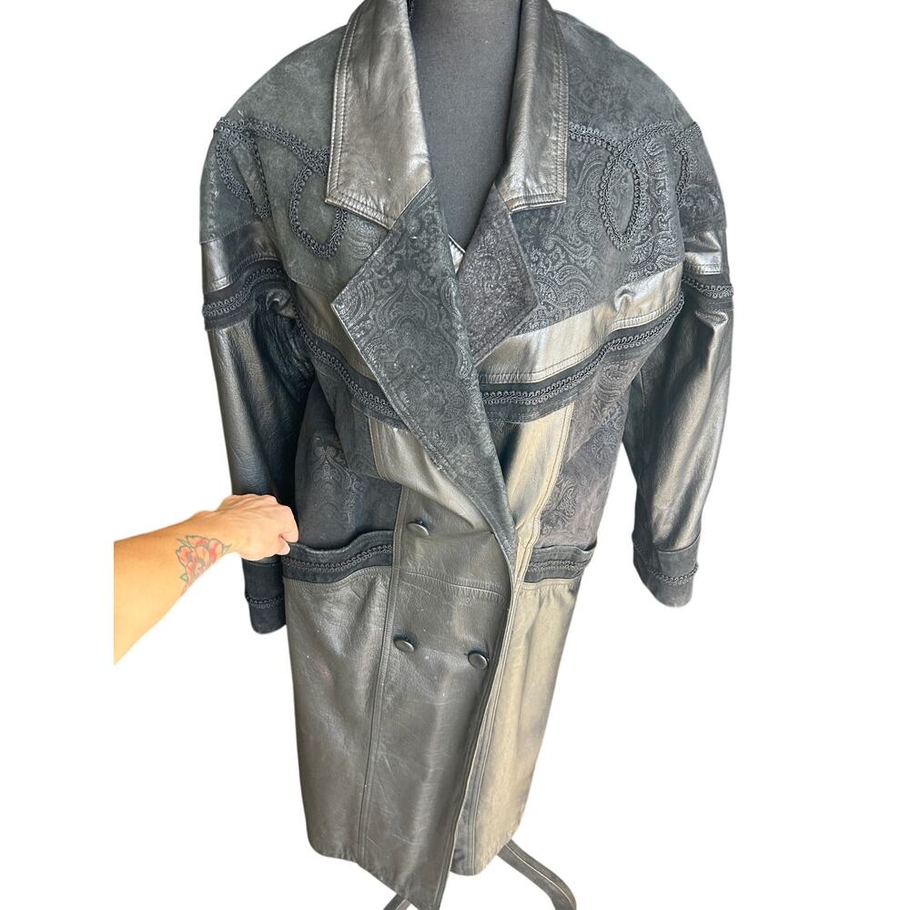 80s western leather trench paisley patchwork exotic fashions size xxl